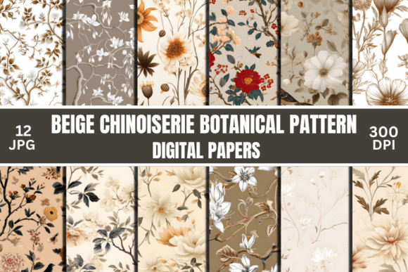 Download Beige Chinoiserie Botanical Pattern - Beige Collection